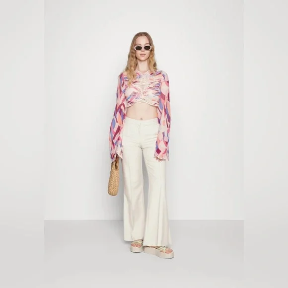 𝓯𝓹 Free People ~ Eyes on You Bell Sleeve Eyelet Mesh Crop Top - Picture 7 of 13